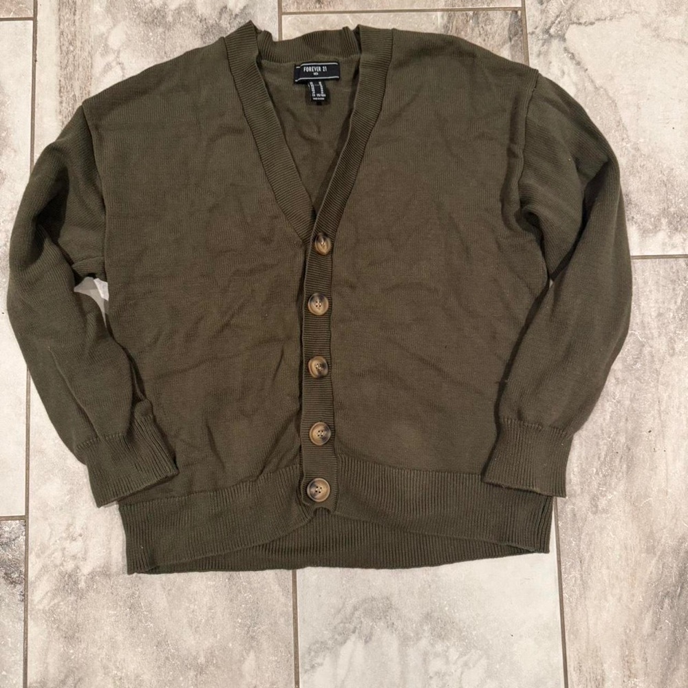 Forever 21 Green Cardigan Sweater V-Neck Knit